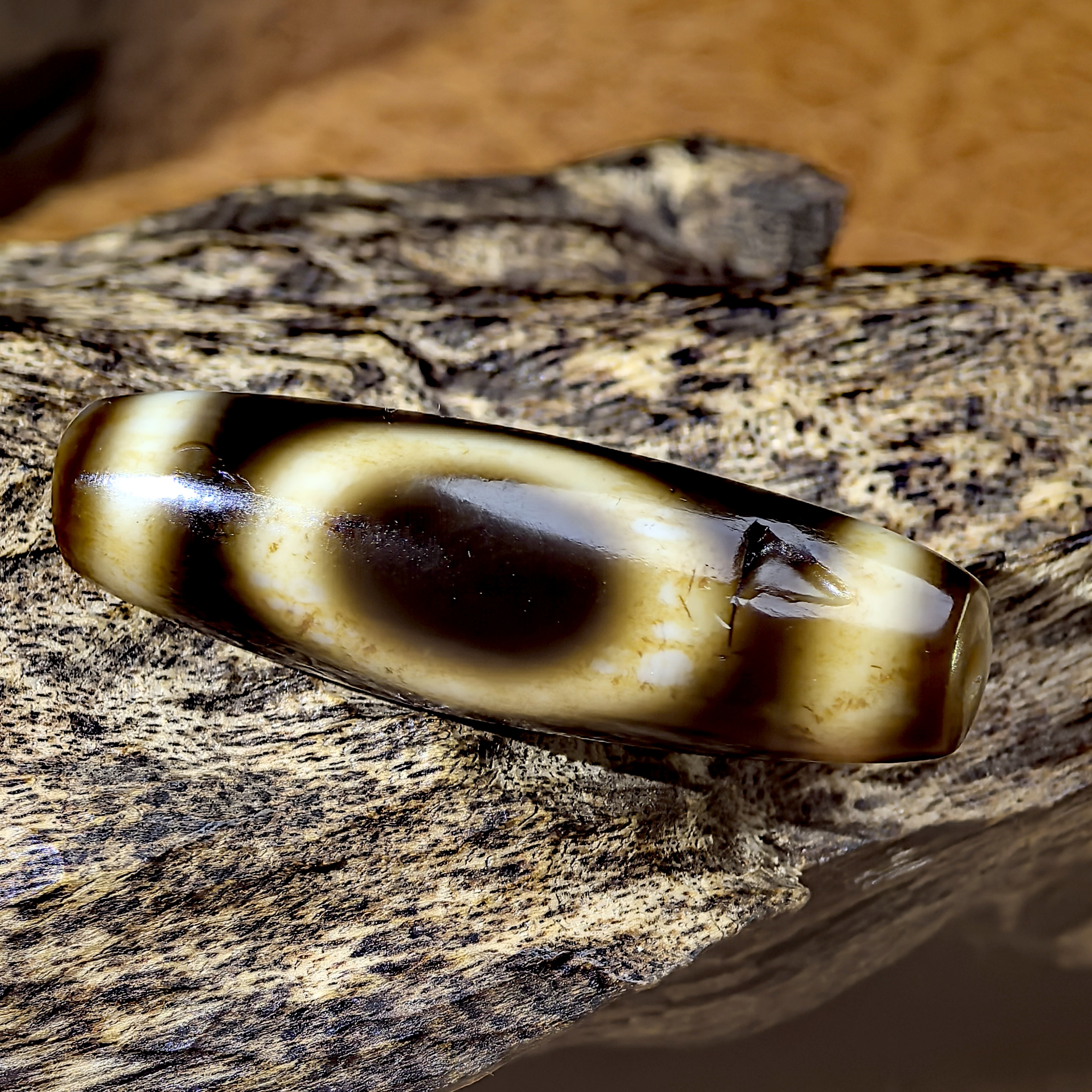 早期藏传至纯黑白天地珠珠牙黄沁色唯美九眼石页岩玛瑙玉髓锁骨链