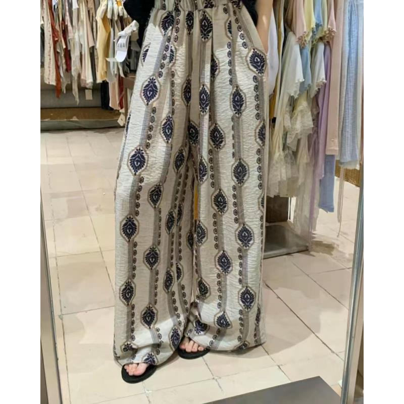 亚麻裤--新中式国风气质时尚百搭休闲薄款夏季宽松碎花显瘦阔腿裤