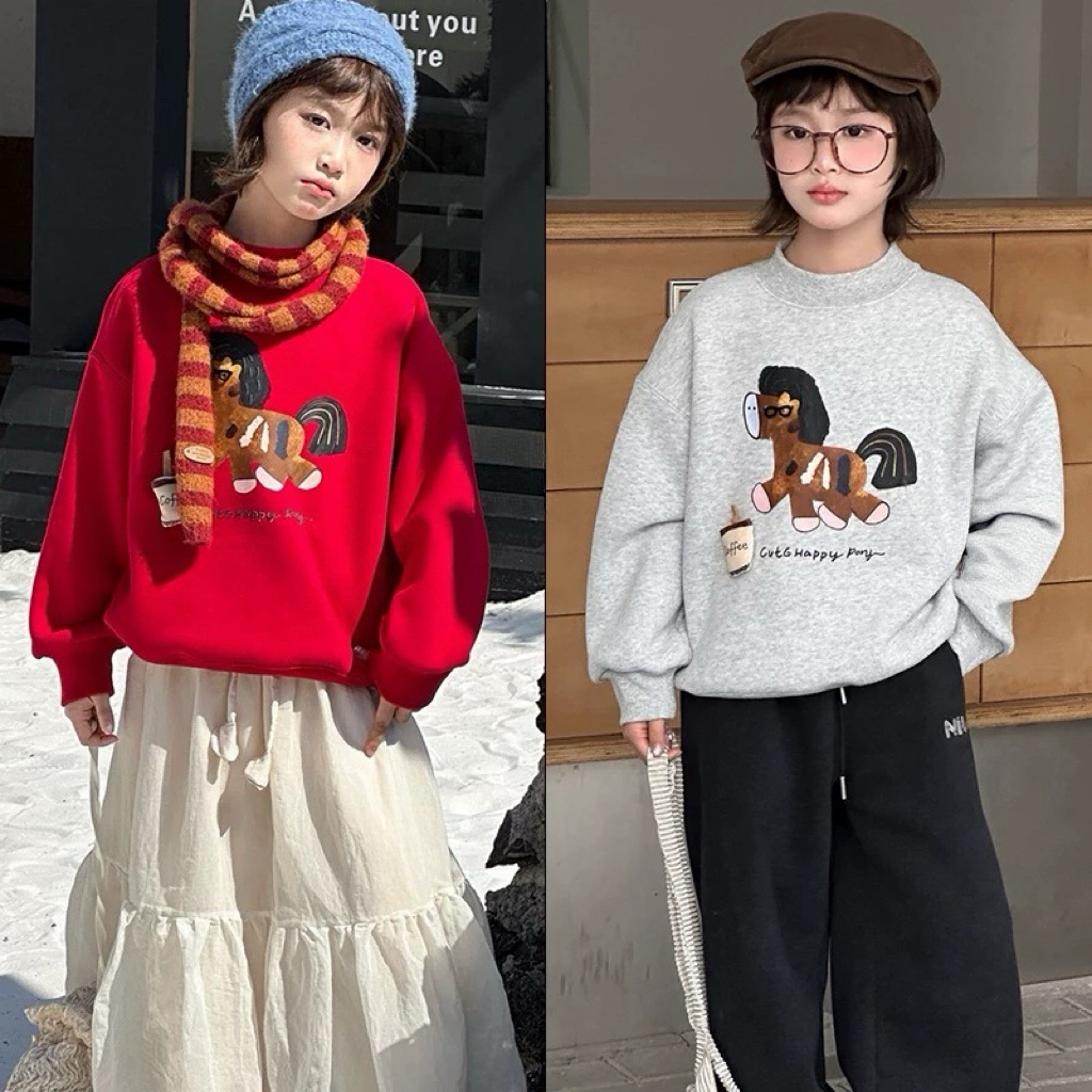 190-mochier小马卫衣沫弛尔男童女童年服款加绒加厚卫衣2025冬季