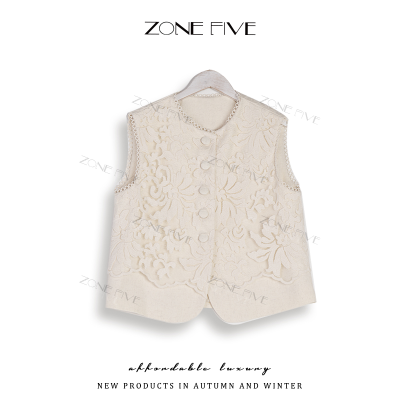 【zonefive】2025春秋新款新中式国风休闲蕾丝高端复古坎肩马甲女