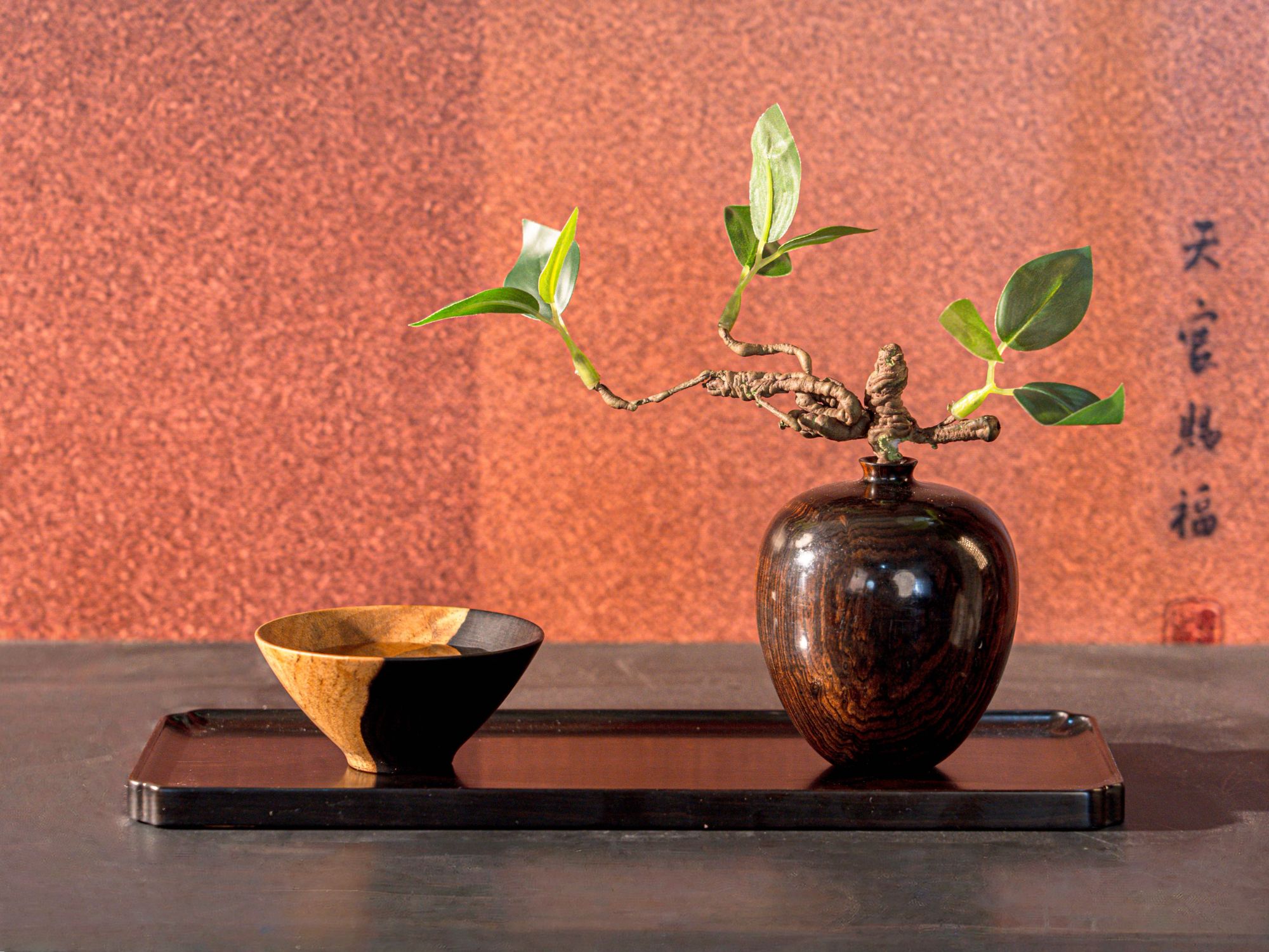 紫光檀实木整料手工车旋禅意花器摆件