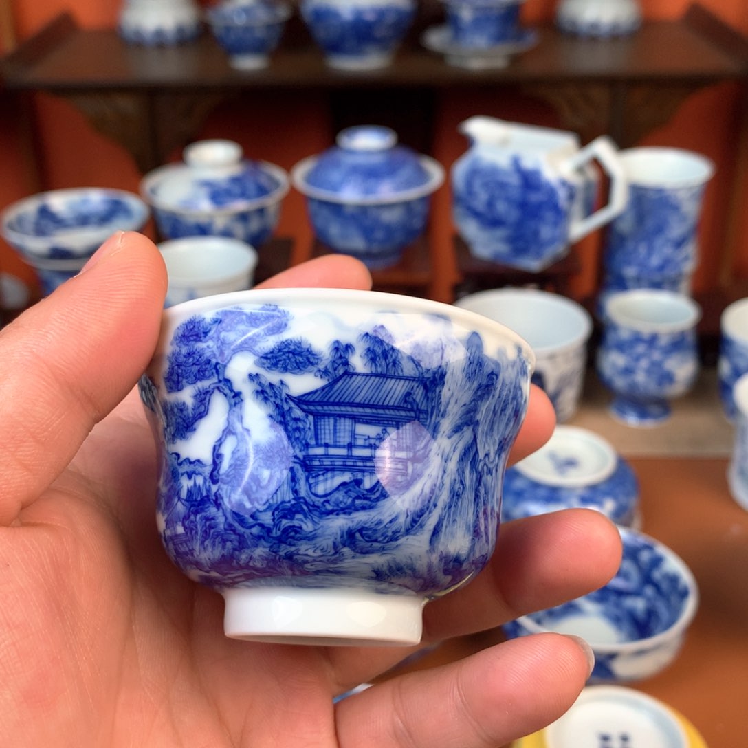 山水主人杯手工手绘