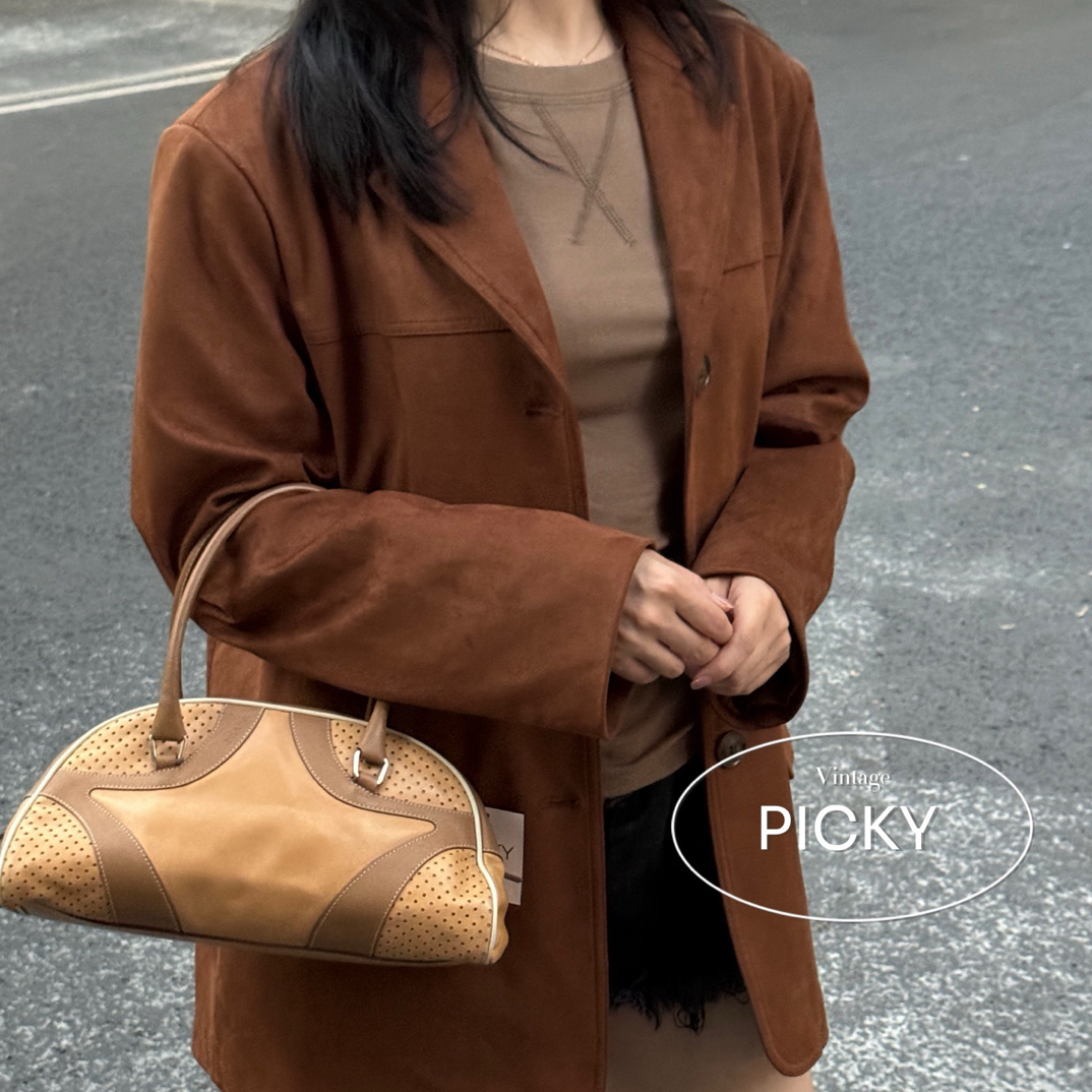 95新 Prada/普拉达 黄色 秀款 保龄球 拼接 手提包 