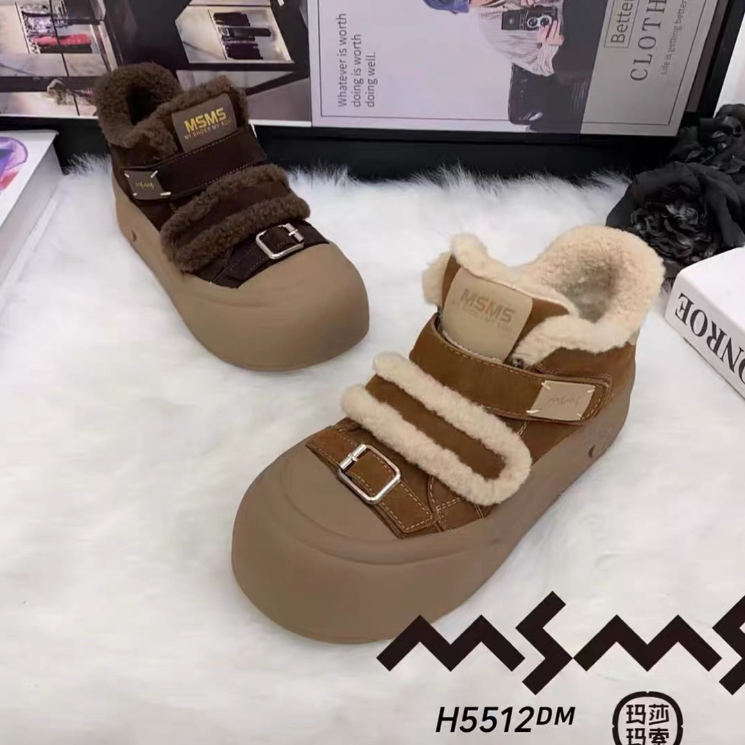 玛莎玛索5512女鞋2025新款冬季加绒保暖潮软底防水毛毛体短靴