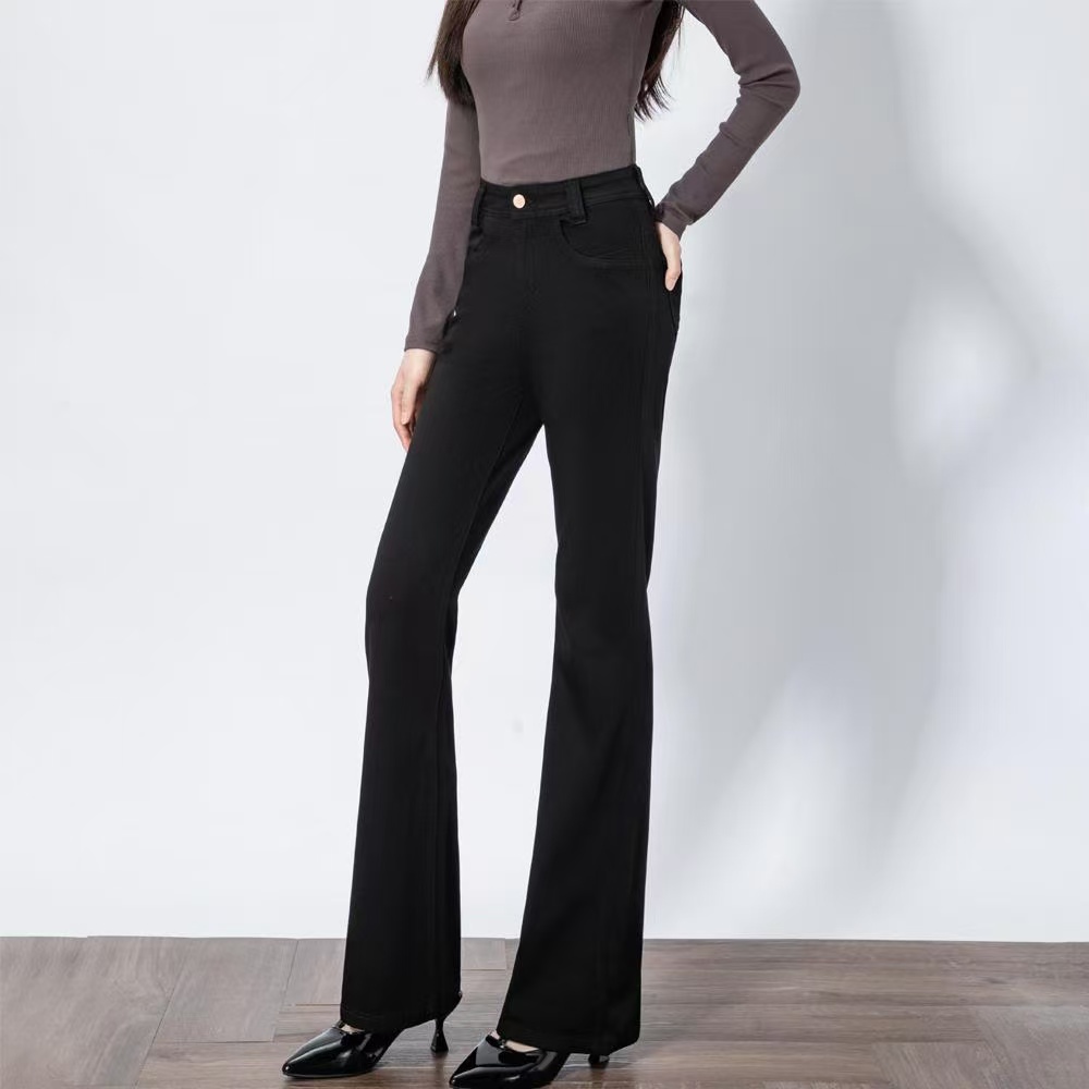 JEANS 高级黑 高腰微喇裤牛仔裤女士微喇女装长裤百搭显瘦百搭