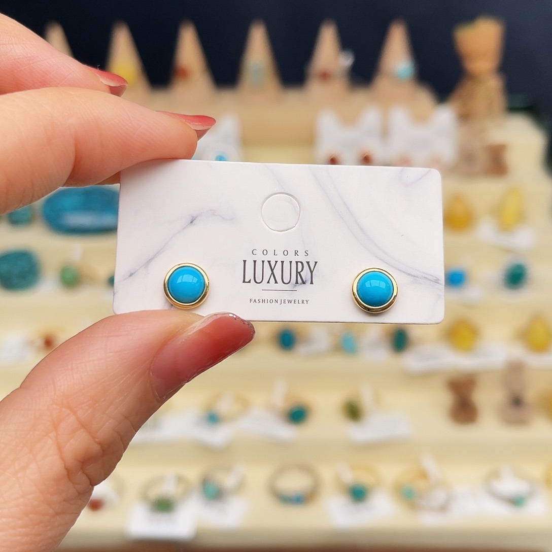 绿松石耳饰18K金镶嵌