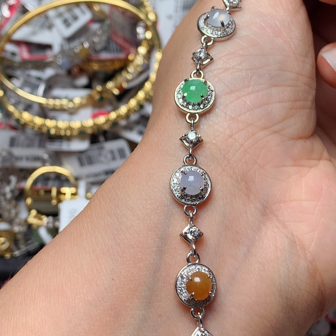 翡翠戒指银S925镶嵌天然翡翠手链