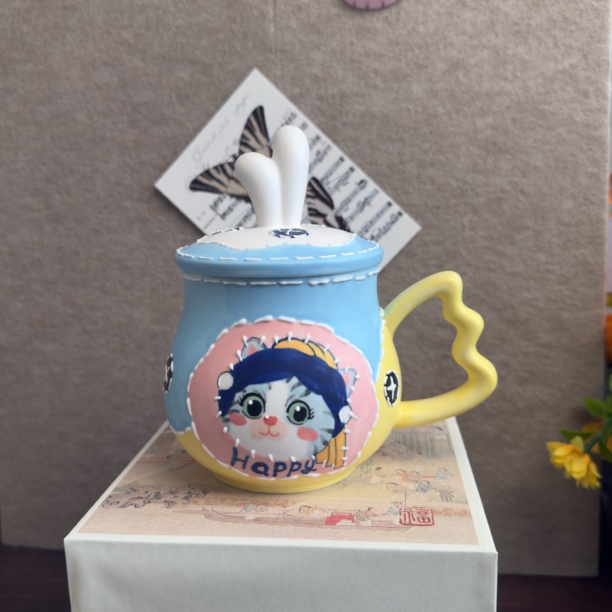 景德镇手绘高温陶瓷杯高颜值马克杯办公杯手绘创意