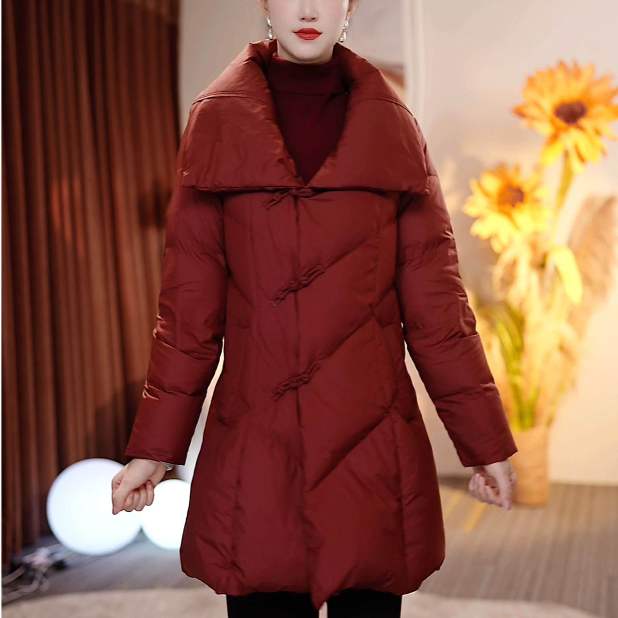 【卡李尼】国风新中式冬季刺绣加厚白鹅绒中款保暖收腰羽绒服DY100