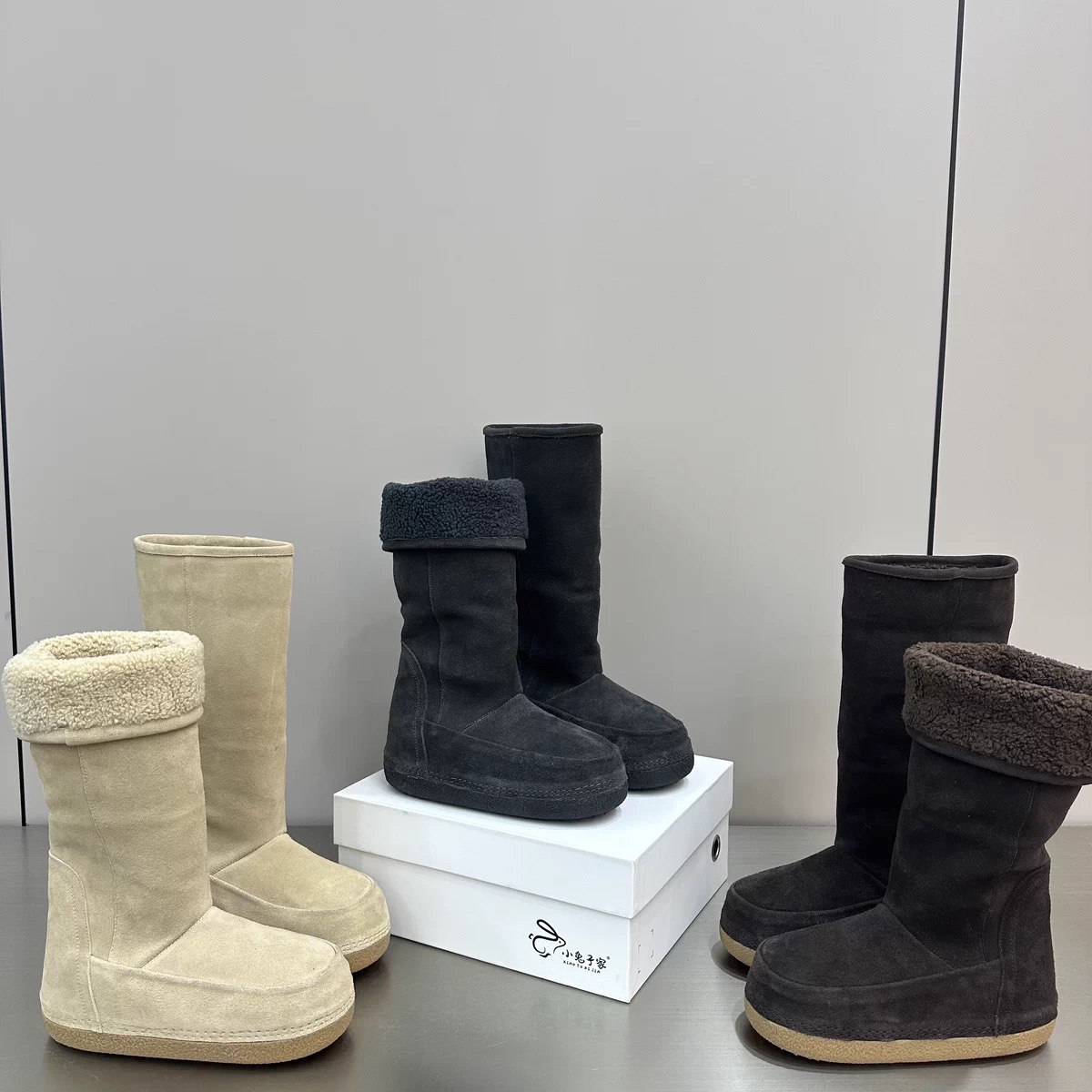 广州欧货【漫步】冬季真皮7cm加厚保暖洋气丑萌时尚厚底高筒雪地靴