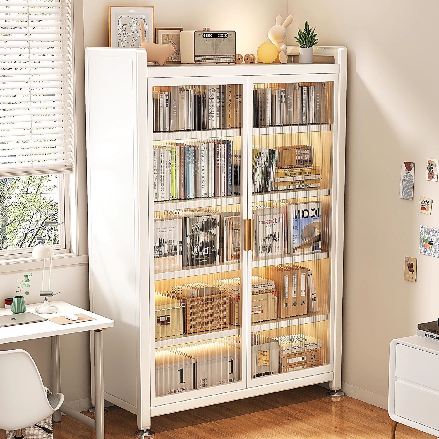 新疆包邮新升级钢制防尘书柜对开带门儿童书籍加厚简约书架置物收