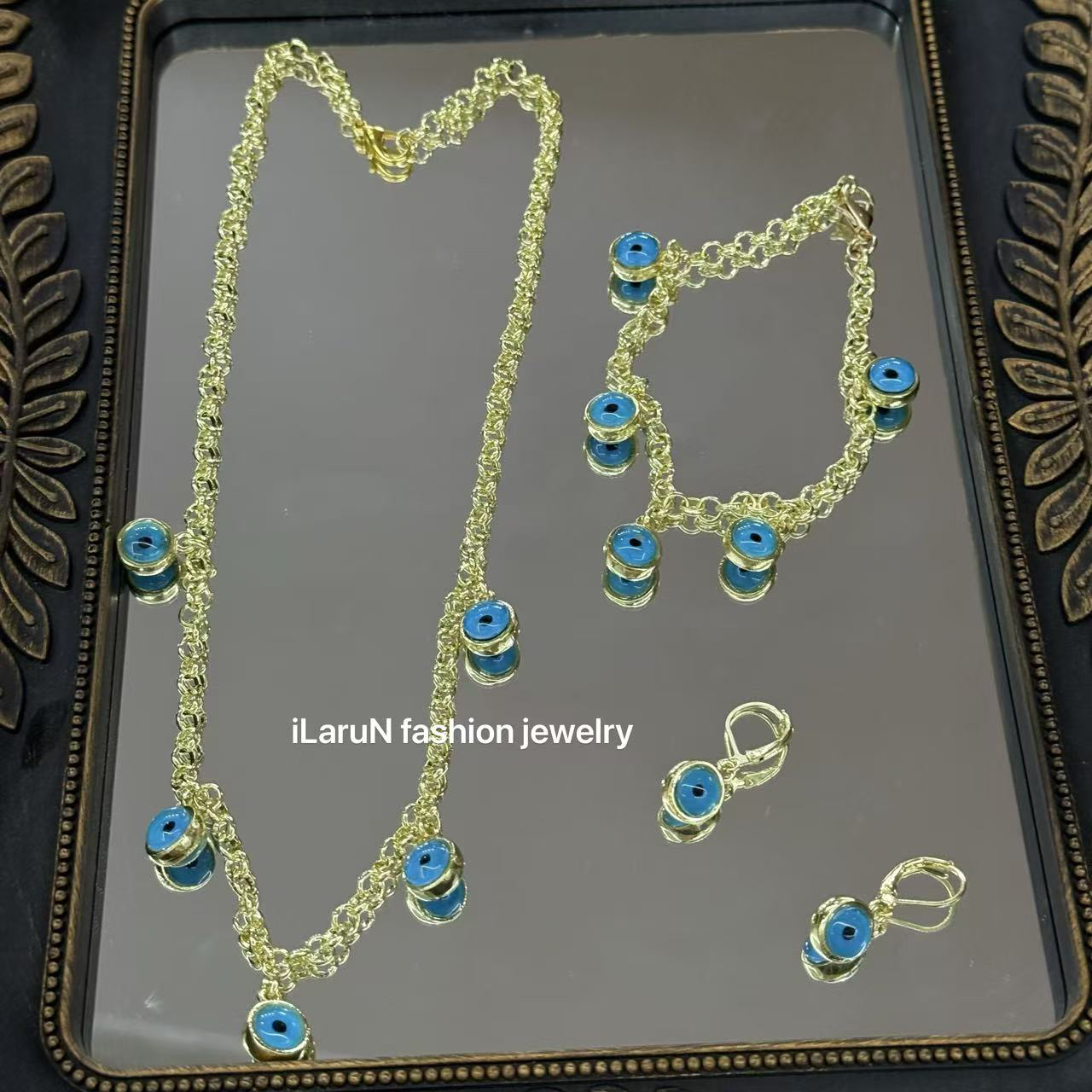 铜合金玻璃项链 铜合金 iLaruN新款设计时尚百搭小众蓝眼睛项链