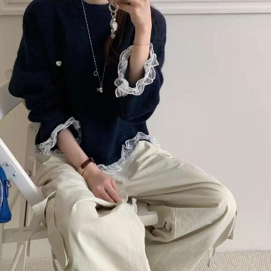 7691 学院风圆领毛衣女秋冬2025新款宽松显瘦休闲长袖上衣