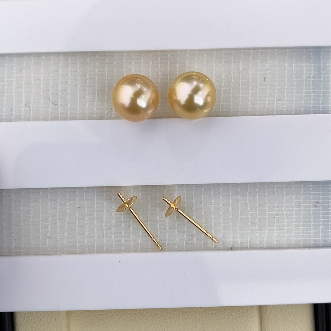 可定制海水珍珠未镶嵌橙金珠裸珠8-9mm