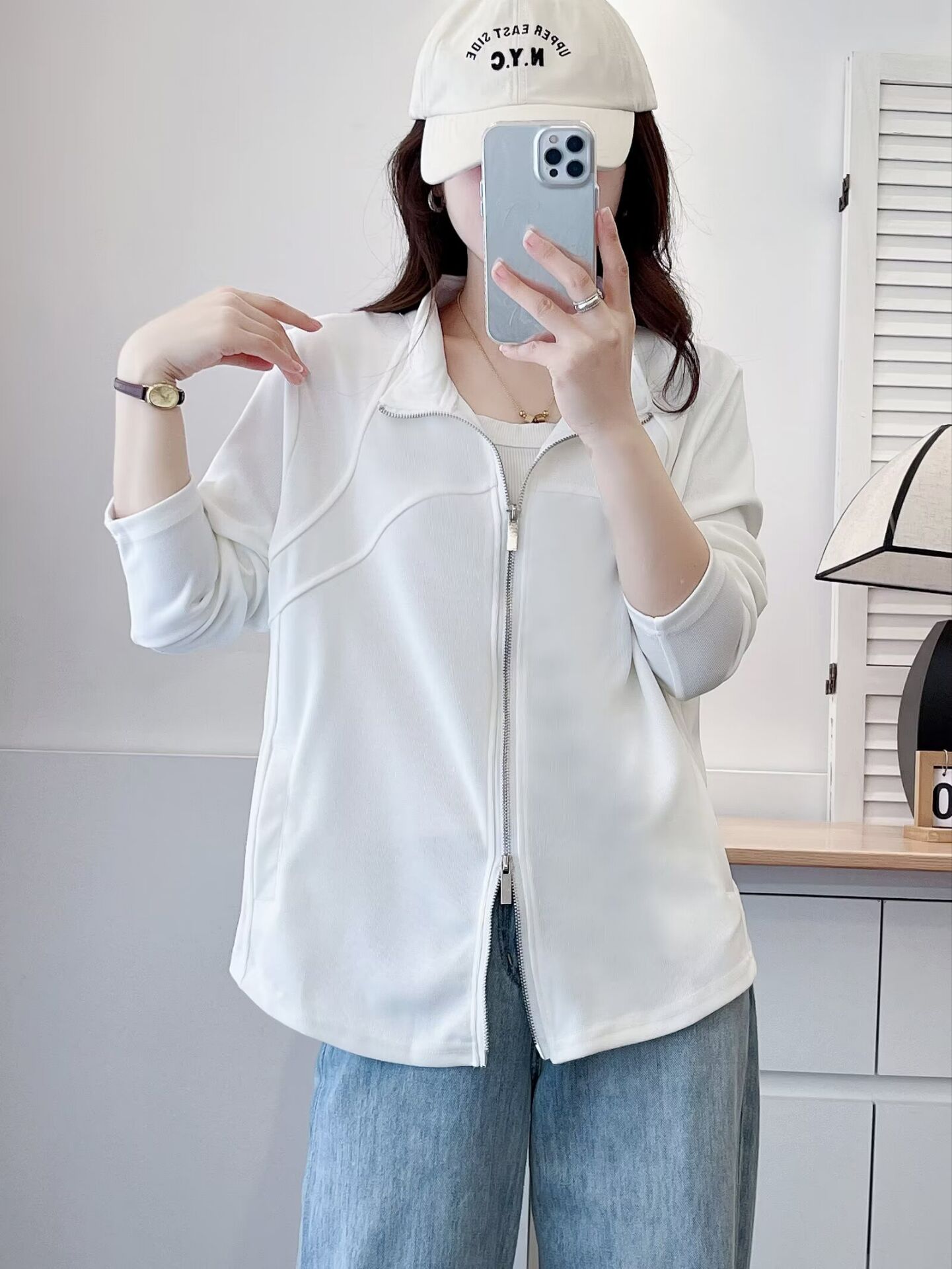 大码女装2024秋季新款胖mm显瘦翻领拉链开衫外套女宽松休闲上衣