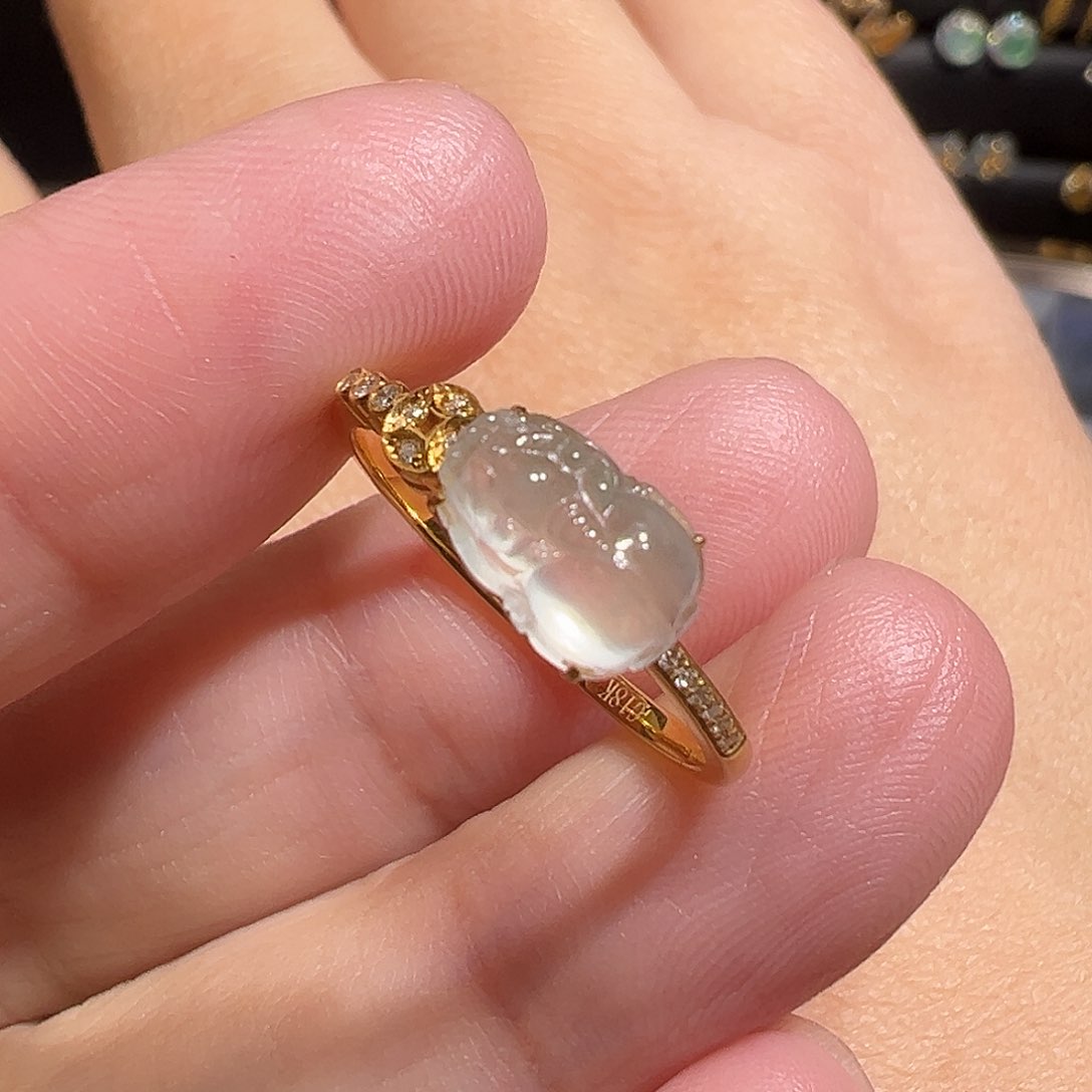 翡翠戒指18K金镶嵌天然A货翡翠