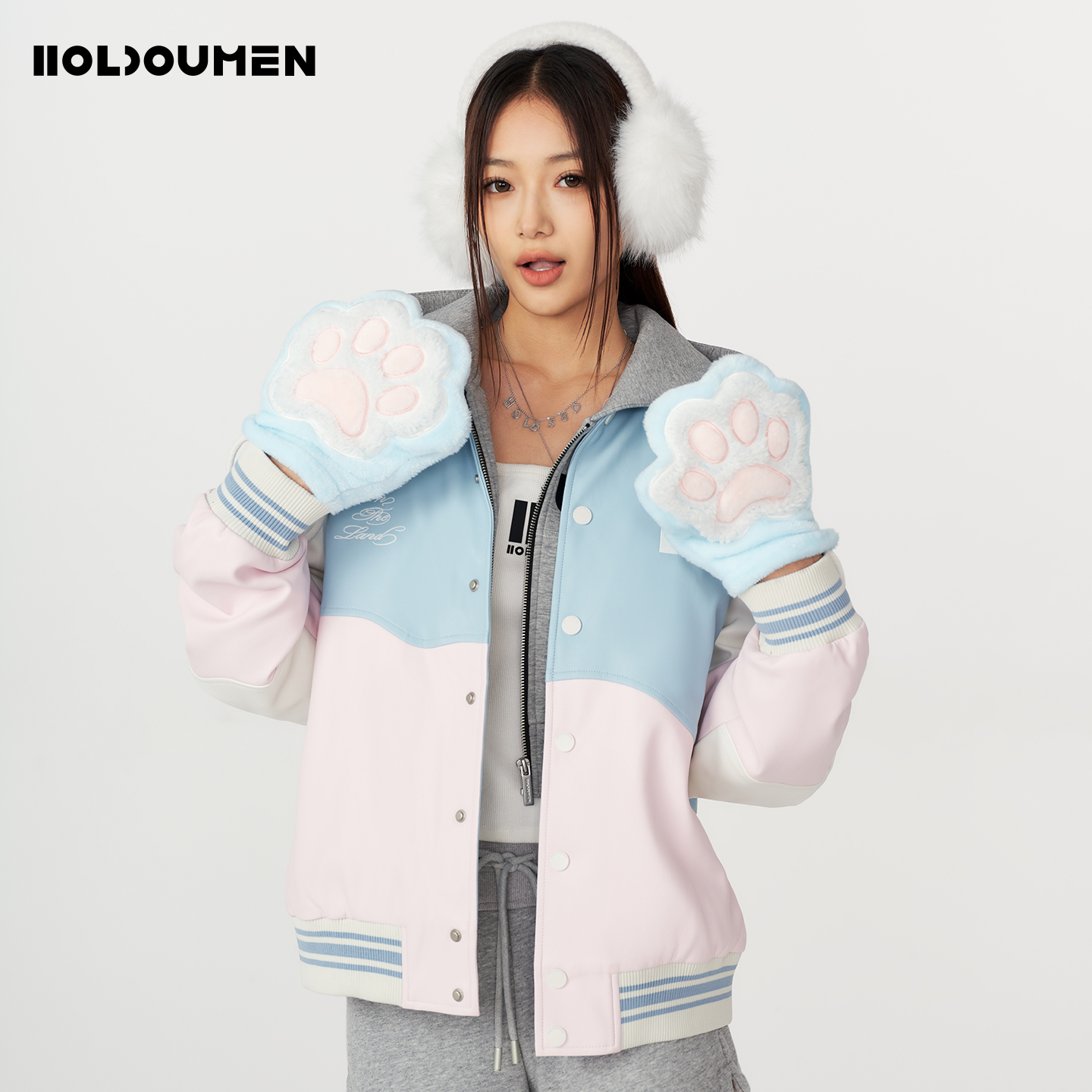 Holdoumen25秋冬日常系列多色拼接皮棉衣