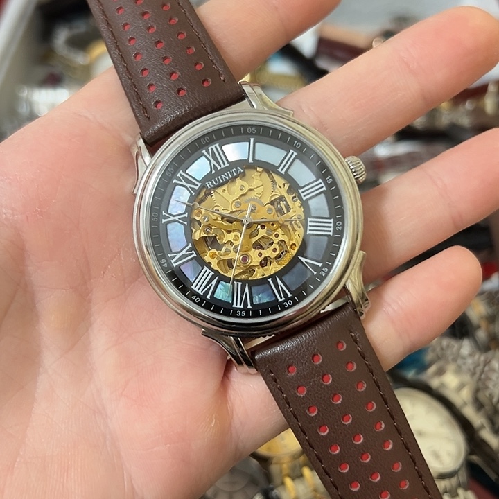 灵***儿钢牛皮（革）钢石英机芯