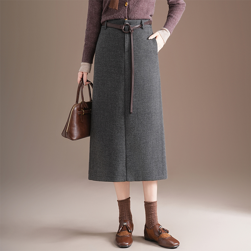 H垂感长款毛呢经典洋气高腰显瘦一步裙秋冬半身裙时尚爆款黑裙