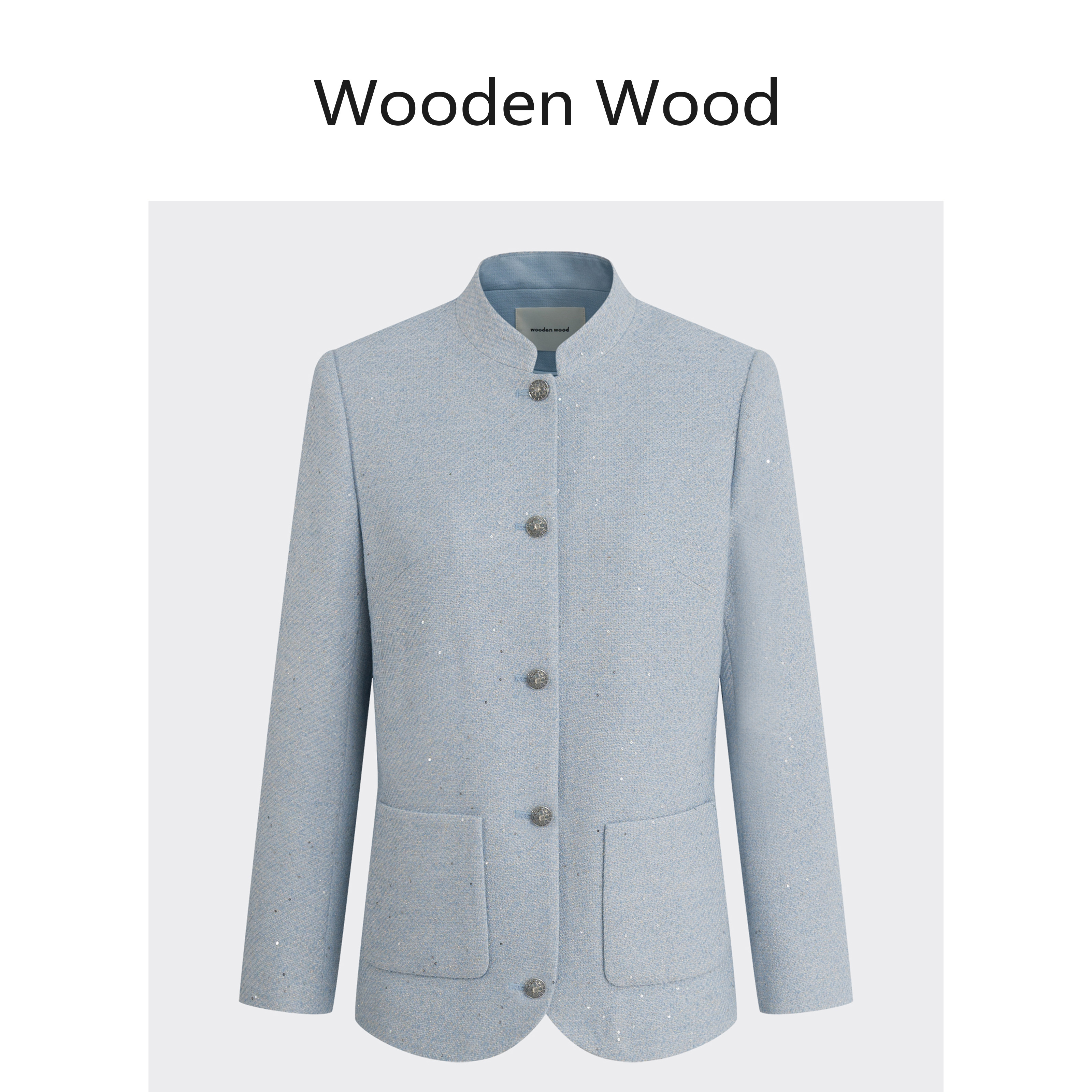 Wooden Wood“梦蓝星尘”高端气质显白带珠片小香风外套W25CS131