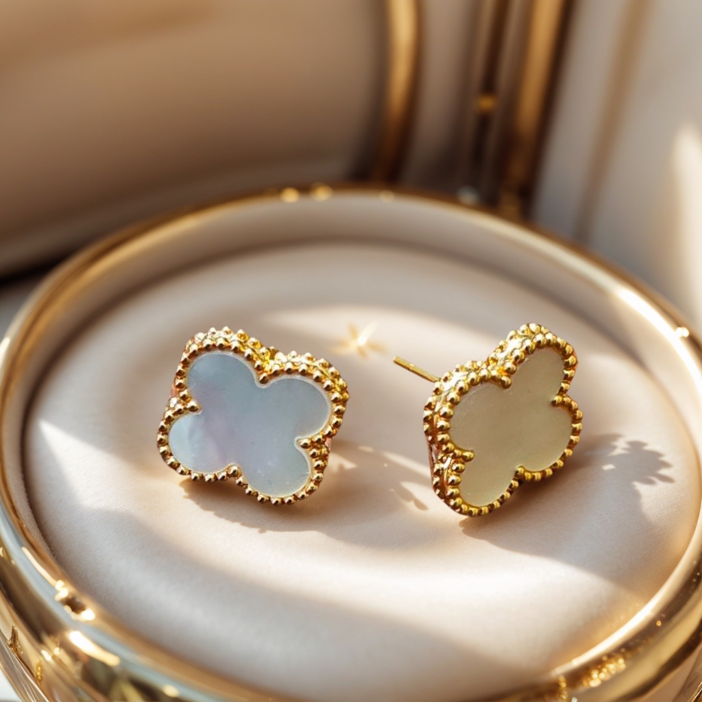 18K金15mm白贝母耳钉一对 多样性发一对 女士时尚