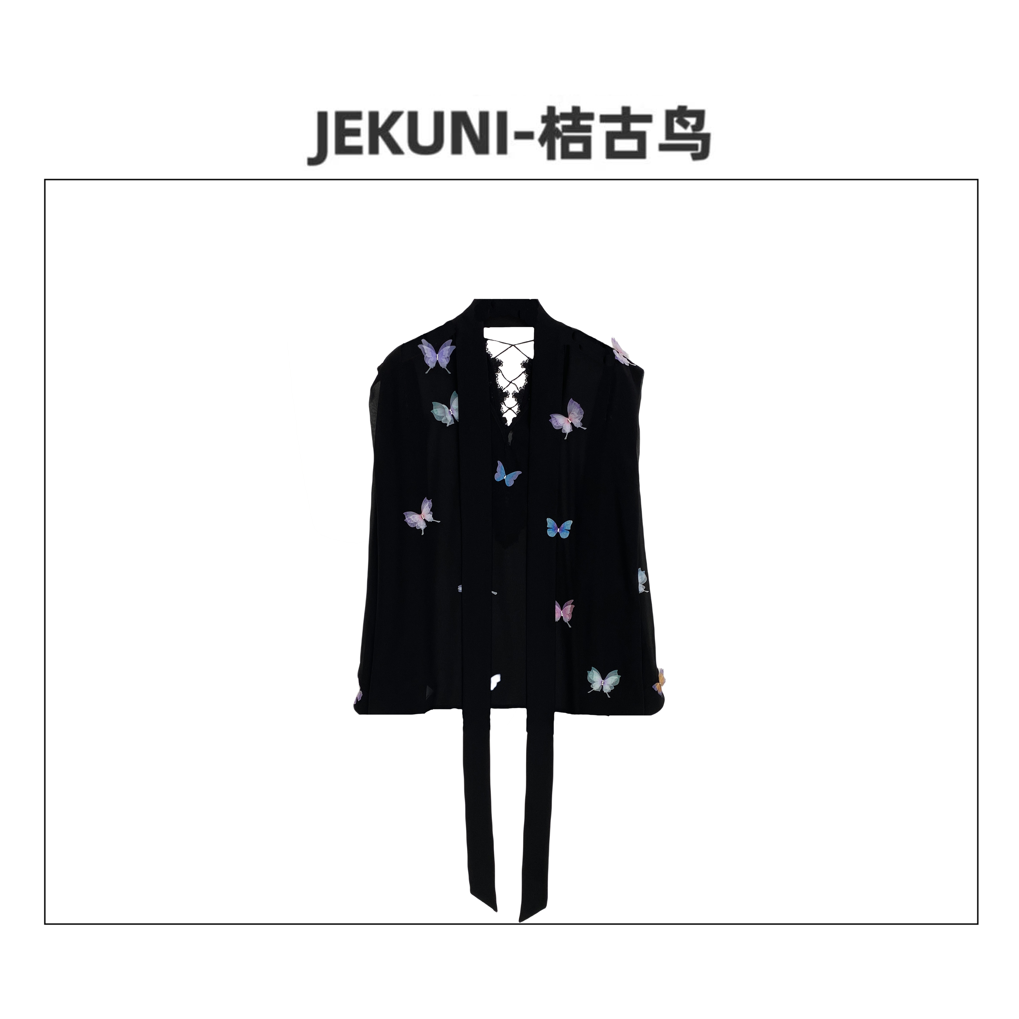  JEKUNI/桔古鸟【氧气日常】空气衫时髦花色蝴蝶蕾丝雅致防晒衬衫