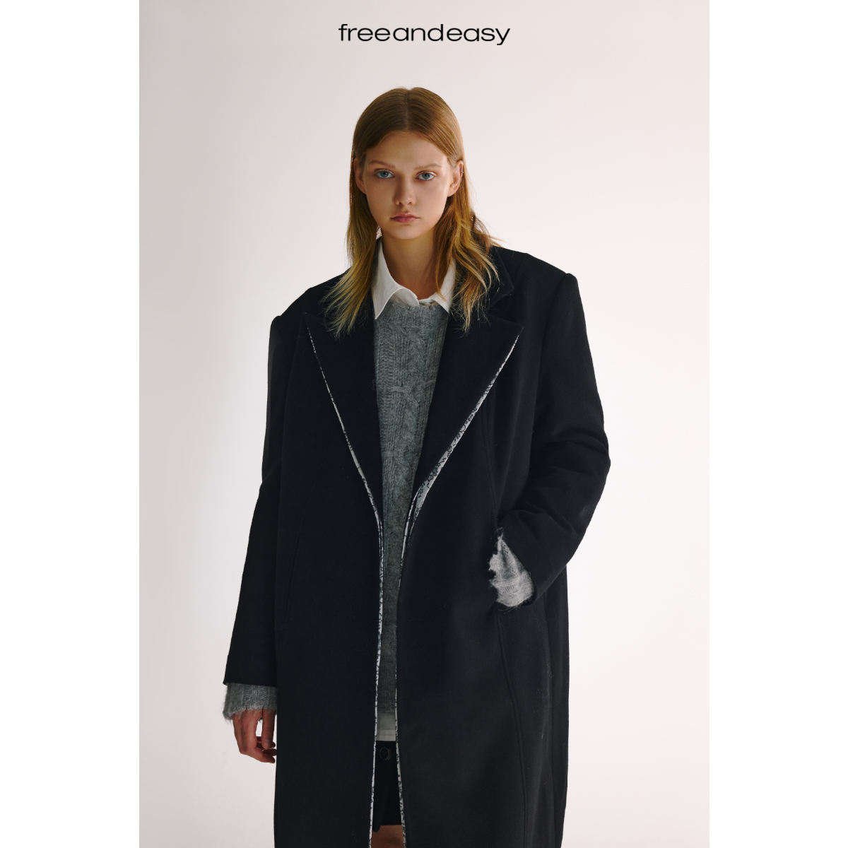 ZLHK【sennos】 keep space 顺毛异色开襟大衣B411010