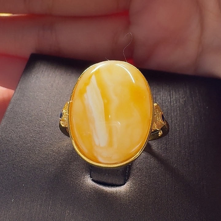 蜜蜡银S925镶嵌戒指戒指