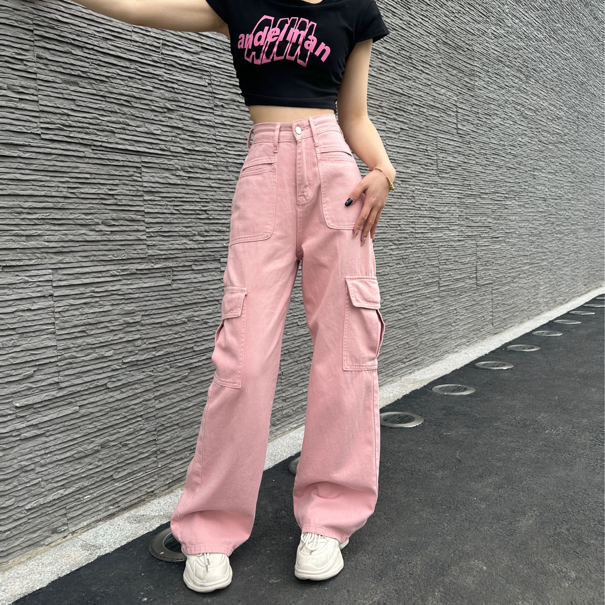 美式工装牛仔裤女2025夏薄款辣妹高腰宽松显瘦阔腿拖地裤休闲裤