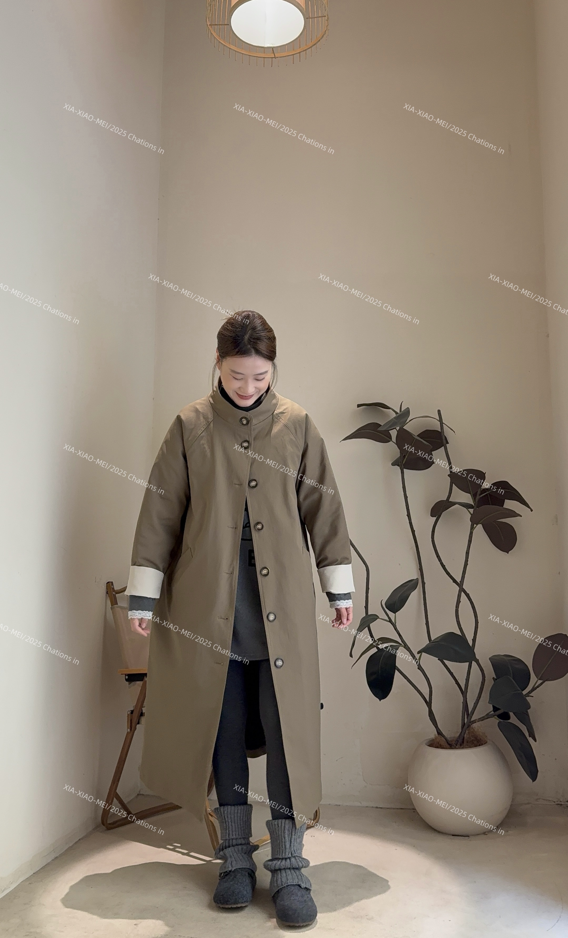 XIAOMEI ｜卡其绿韩版棉服风衣-5472