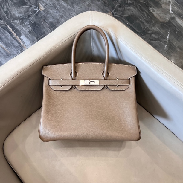 99新 Hermes/爱马仕 爱马仕bk30大象灰银扣Z刻e皮真皮铂金包