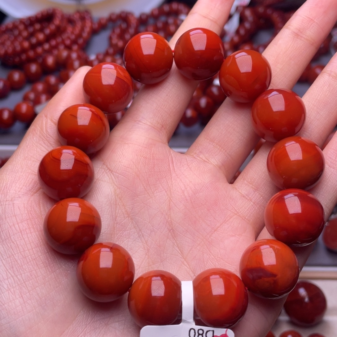南红玛瑙未镶嵌其他17mm顶品瓦西柿子红双色满肉手串