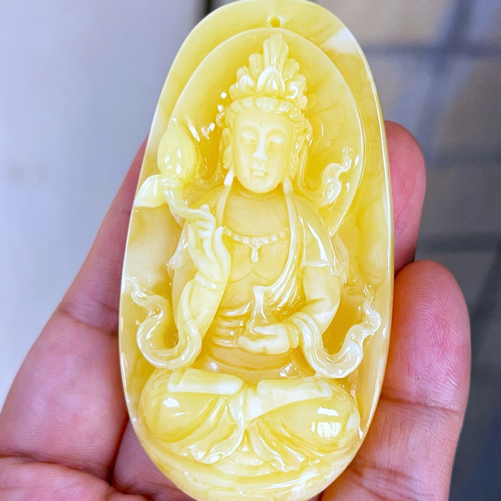 焦皮料花蜡观音吊坠