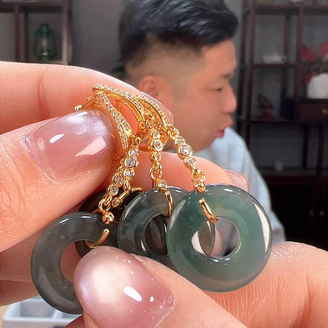 翡翠耳饰银S925镶嵌多样性发货一副