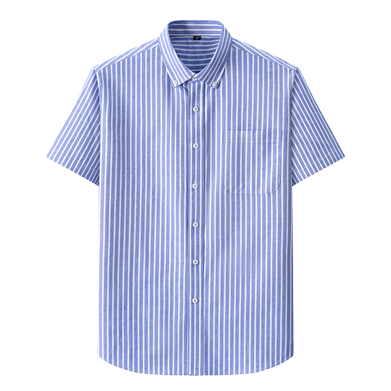 【短袖】100%纯棉牛津纺男士短袖衬衫条纹商务休闲宽松夏季时尚衬衣