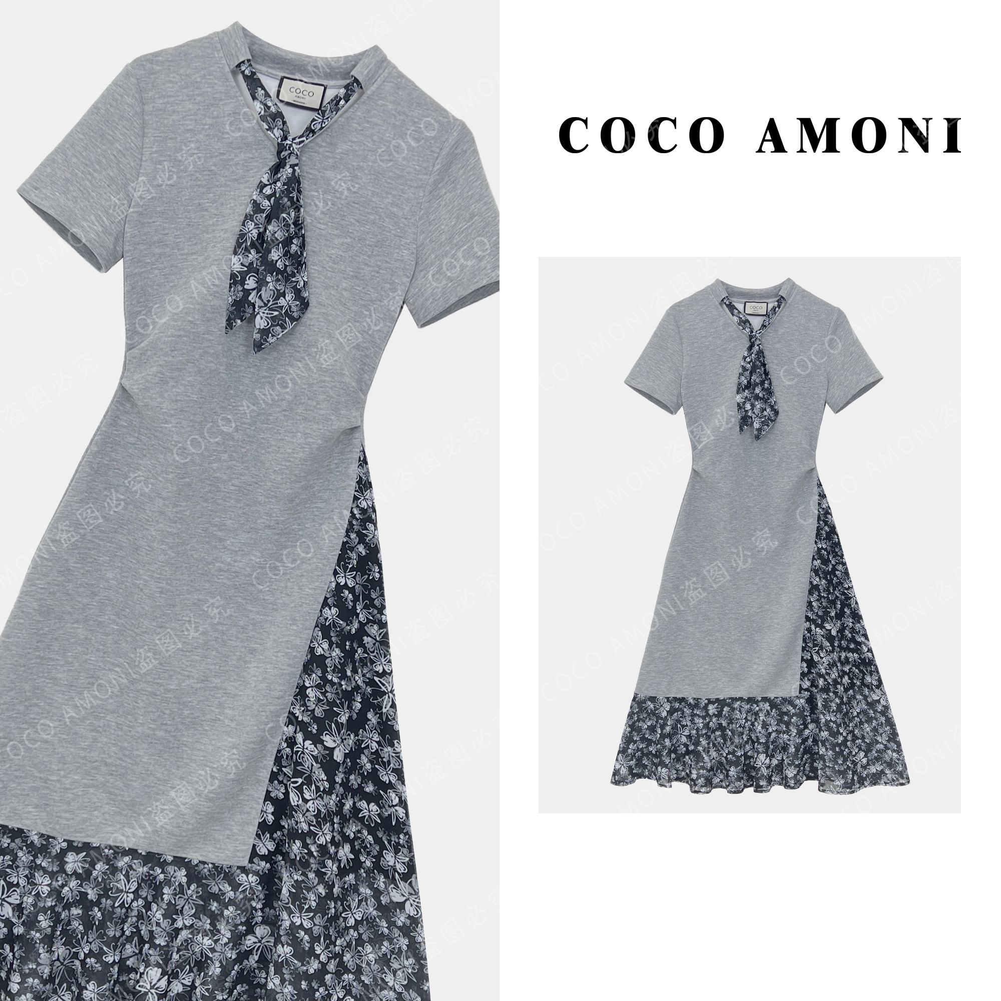 高级设计师高端定制夏日女装拼接褶皱收腰显瘦气质连衣裙AC645