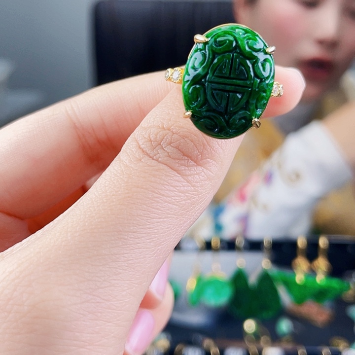 翡翠戒指银S925镶嵌饰品