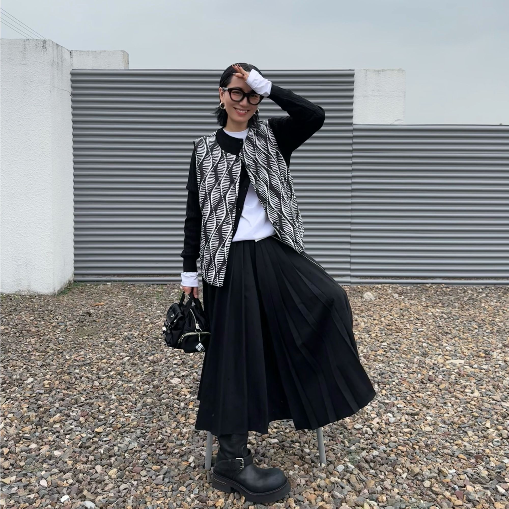 AEEANCEE黑白纹路绗棉马甲女款2025新款爆款马甲女款外穿DZ1744