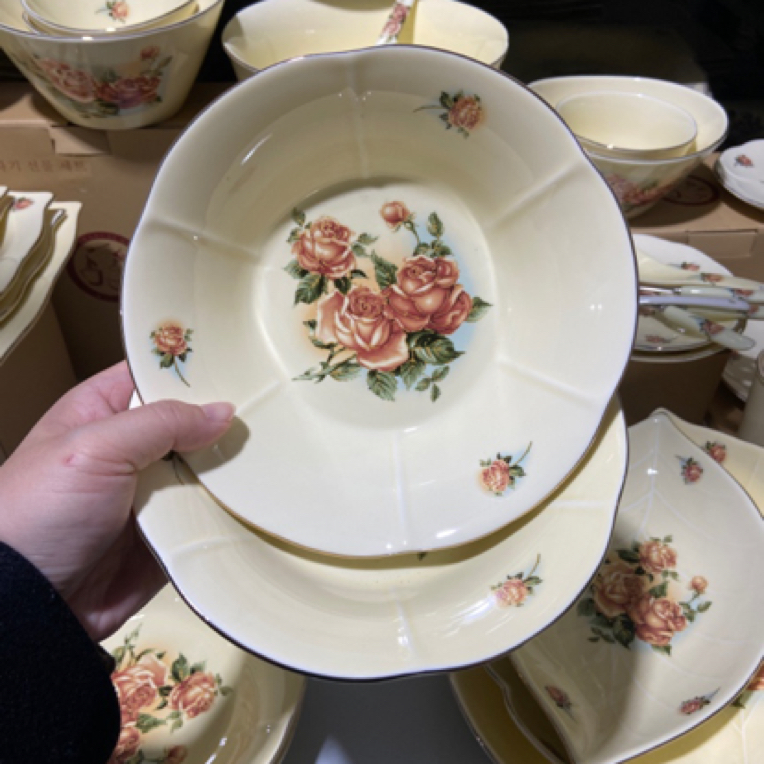 描金陶瓷深碗2个装7英寸高颜值陶瓷饭盘家用实用菜盘汤碗点心盘