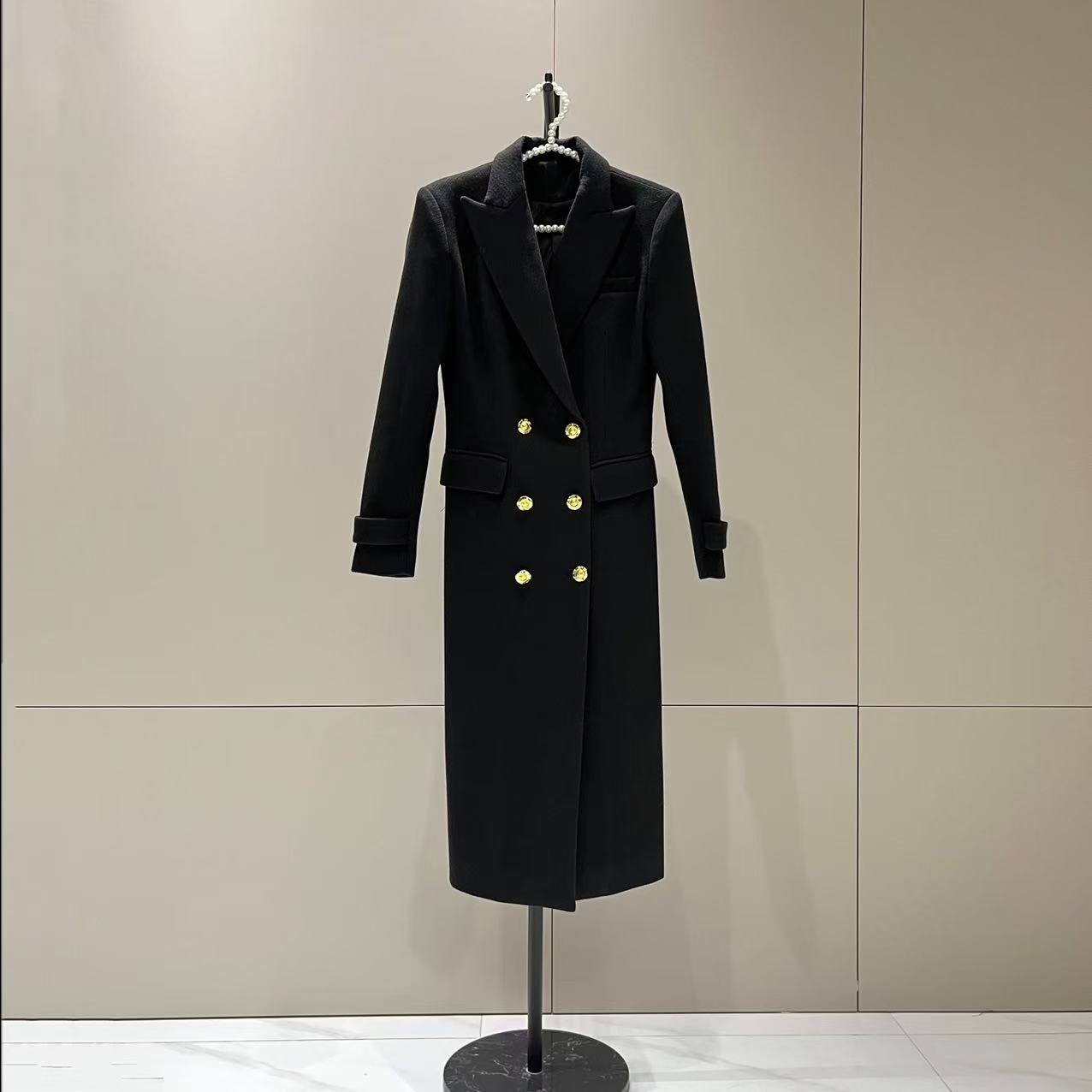 冬季保暖高端气质西装领双排扣长袖收腰百搭大衣中长外套