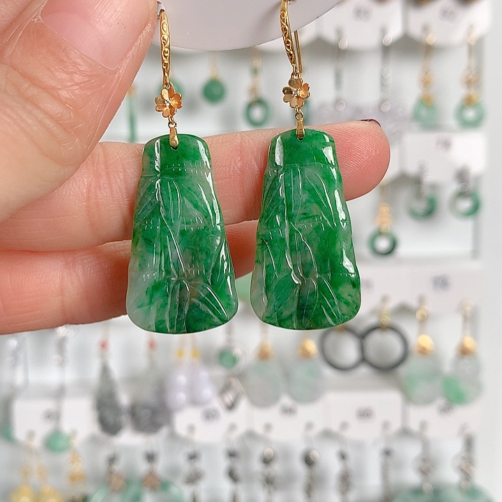 翡翠耳饰18K金镶嵌翡翠