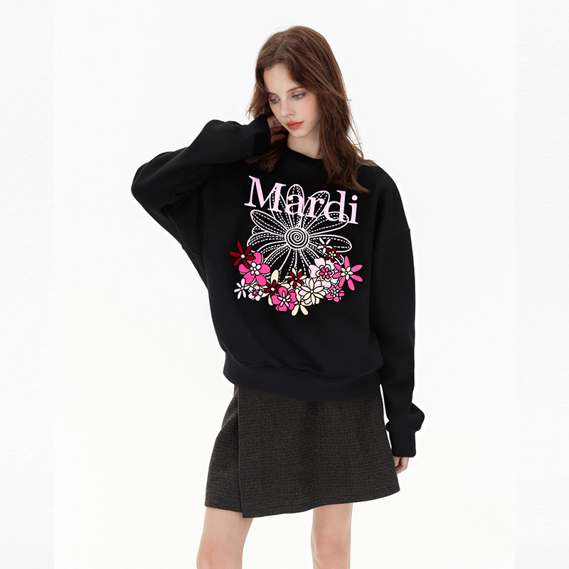 MARDI/玛尔帝经典大花花朵430g圆领卫衣明星同款时尚百搭长袖情侣