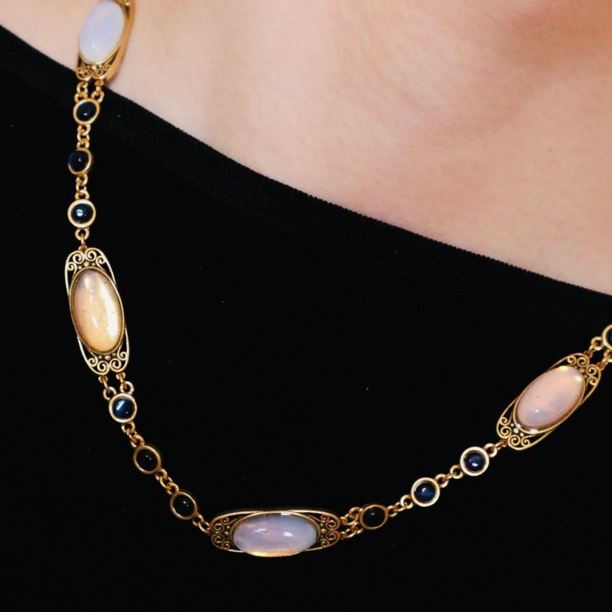 铜合金锆石项链 重工（精工系列）复古蛋白琉璃项链