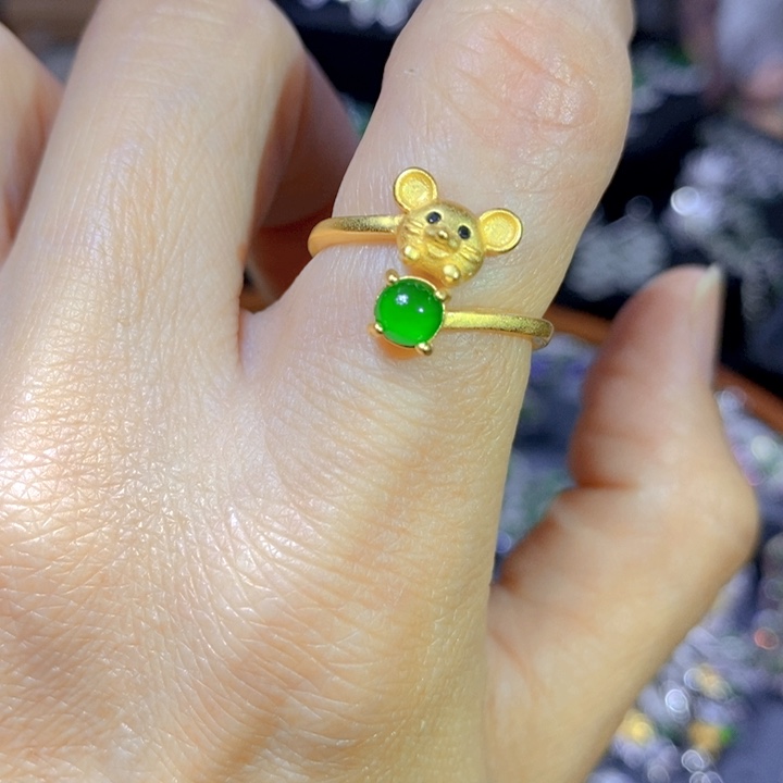 翡翠戒指银S925镶嵌天然翡翠