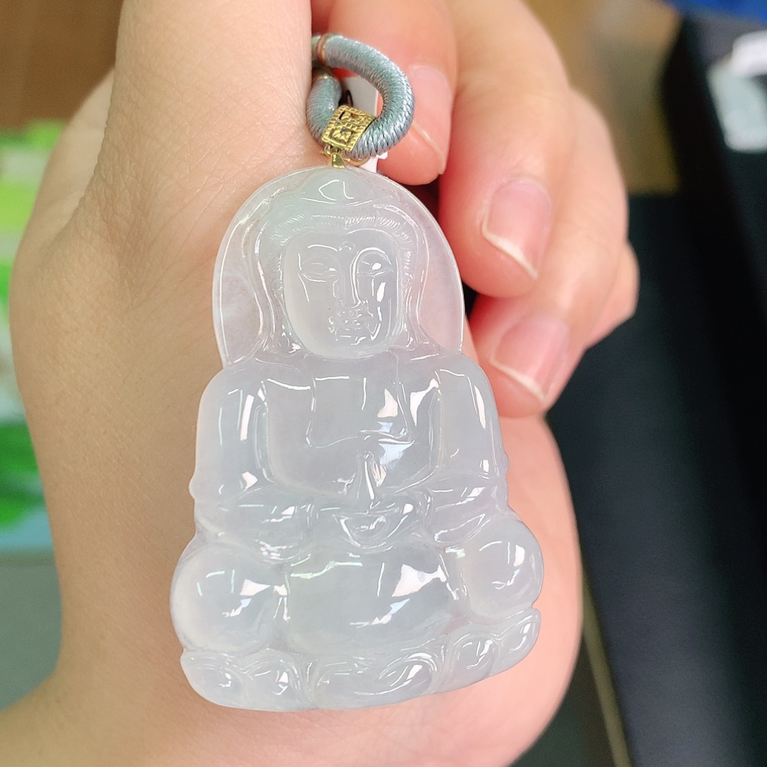 翡翠颈饰18K金镶嵌冰胶观音