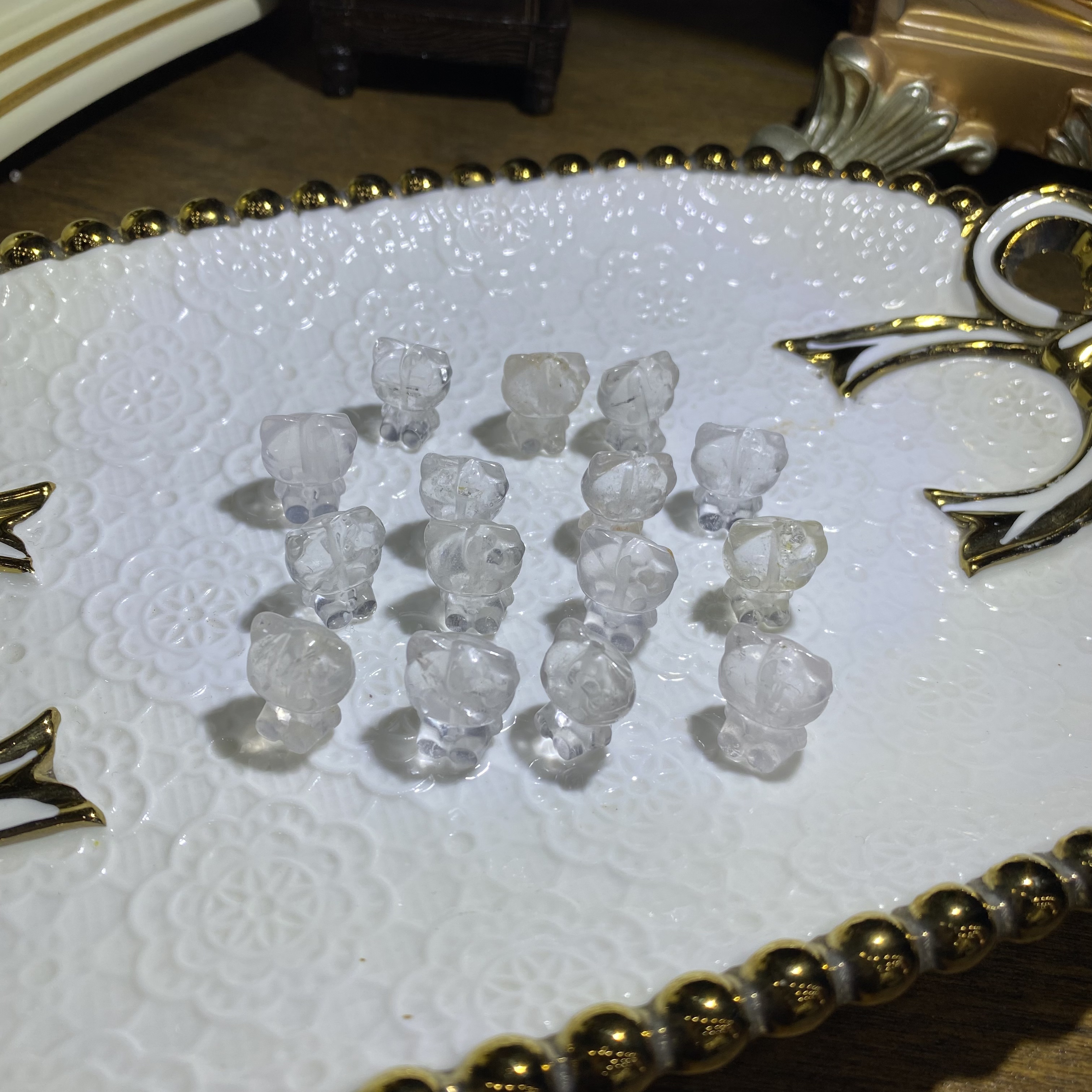 天然白水晶招财猫通孔DIy水晶手串手工配饰-多样性发其一D260