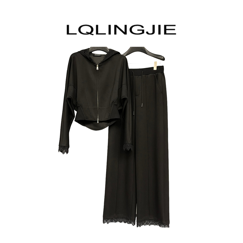 LQLINGJIE设计师款休闲两件套蕾丝边套装07013