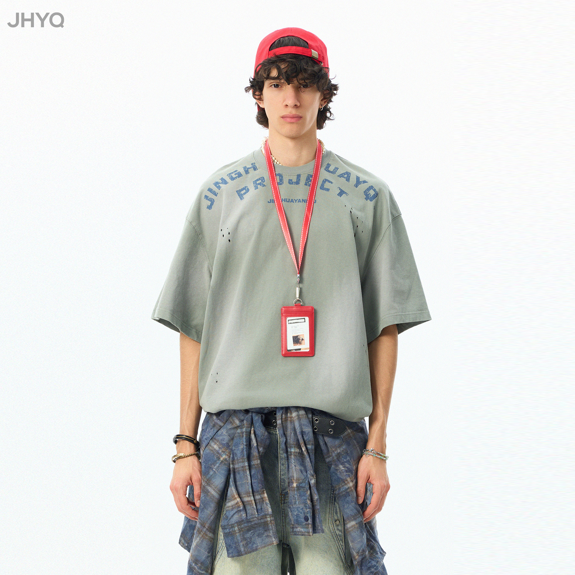 【JHYQ】夏季水洗短袖国潮常规款做旧字母印花五分复古T恤半袖558