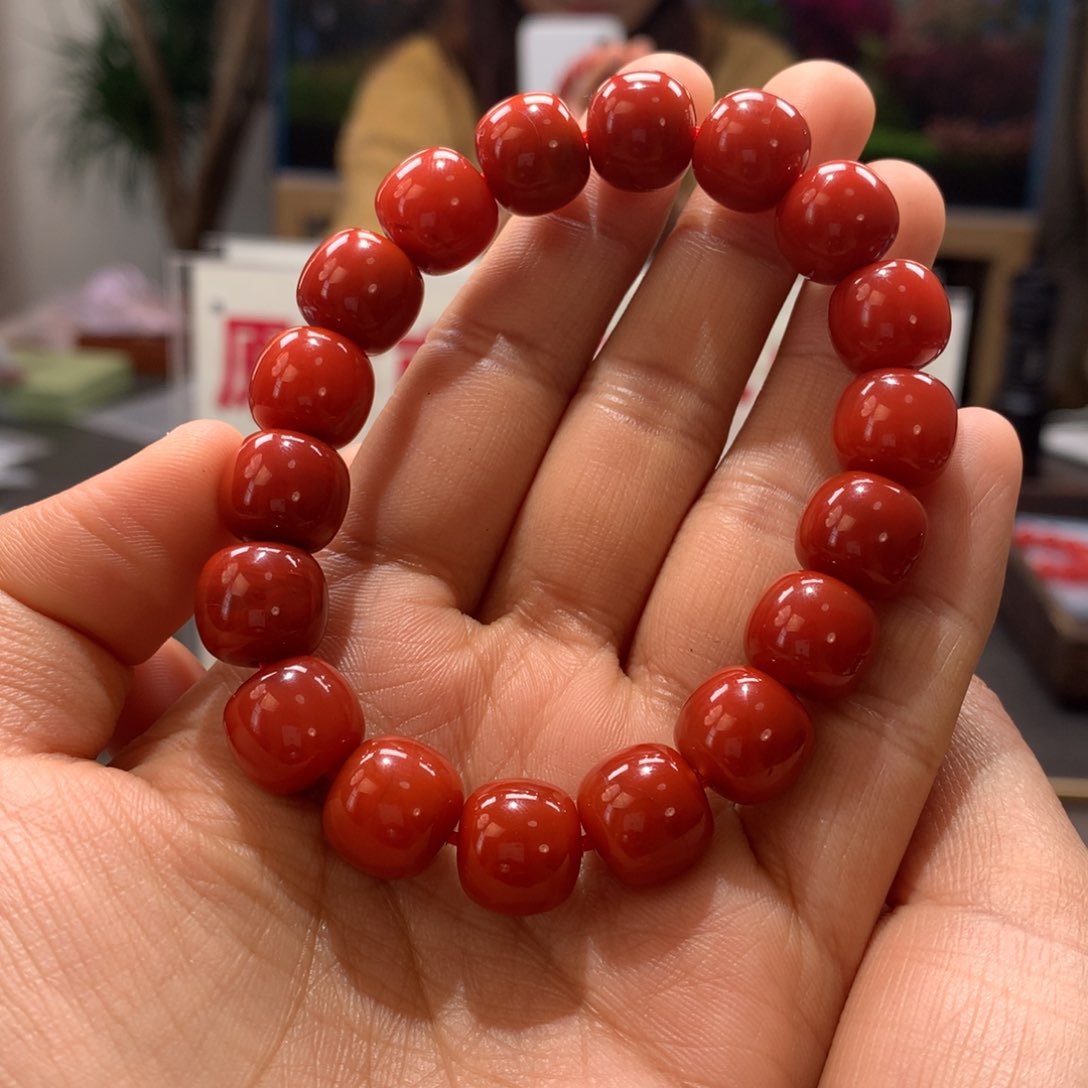南红玛瑙12mm老型柿子锦单圈手串未镶嵌