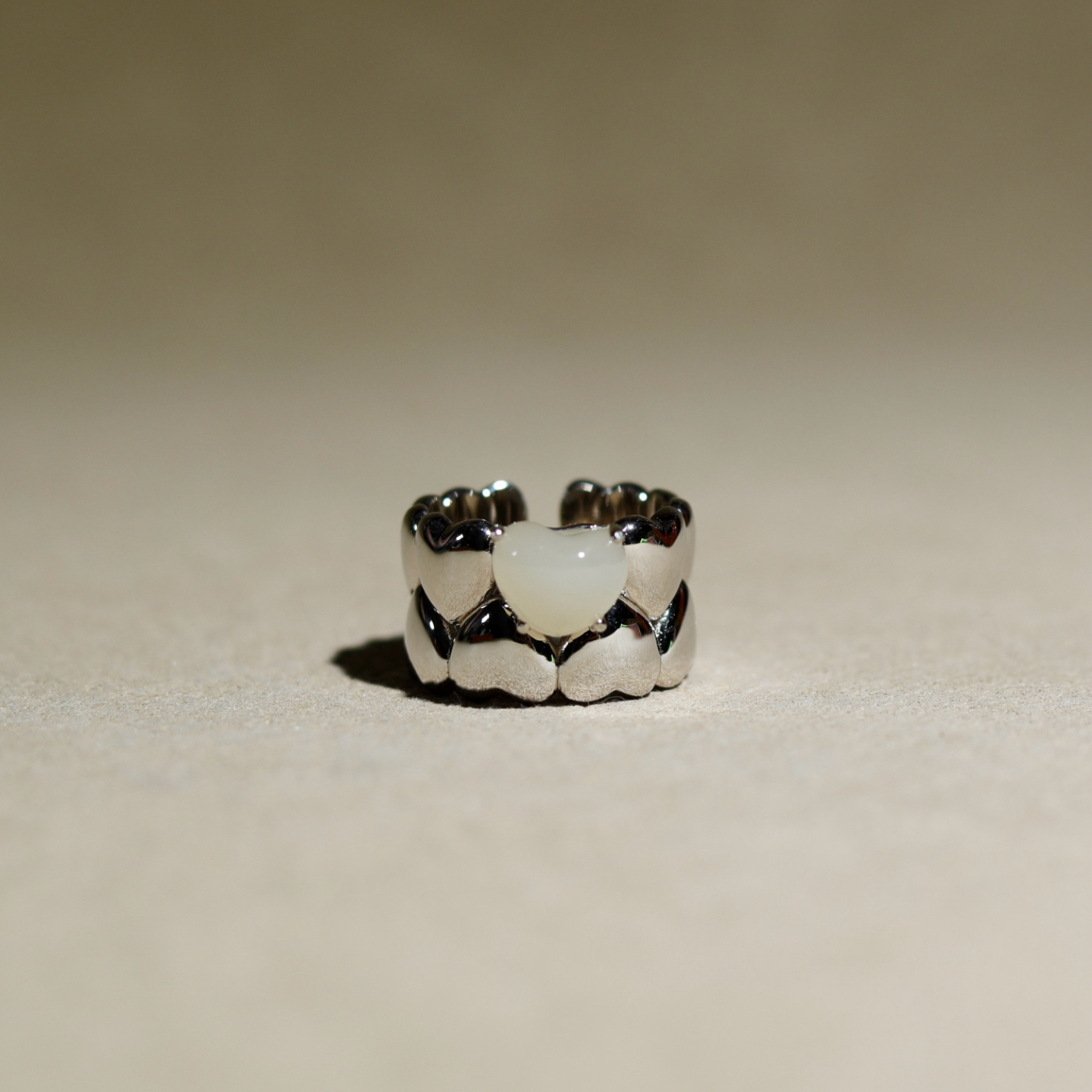 新品天然和田玉藕粉爱心戒指925银镶嵌女款时尚简约玉石指环礼物